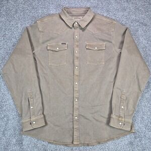Poncho Cotulla Western Denim Shirt Mens XXL Slim Fit Brown Pearl Snap